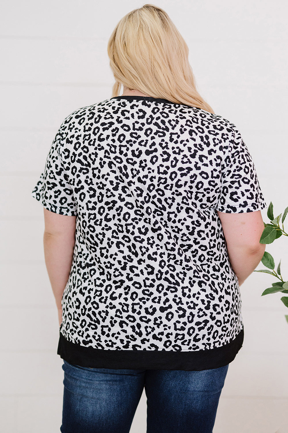White Camouflage Print Round Neck T-shirt with Slits