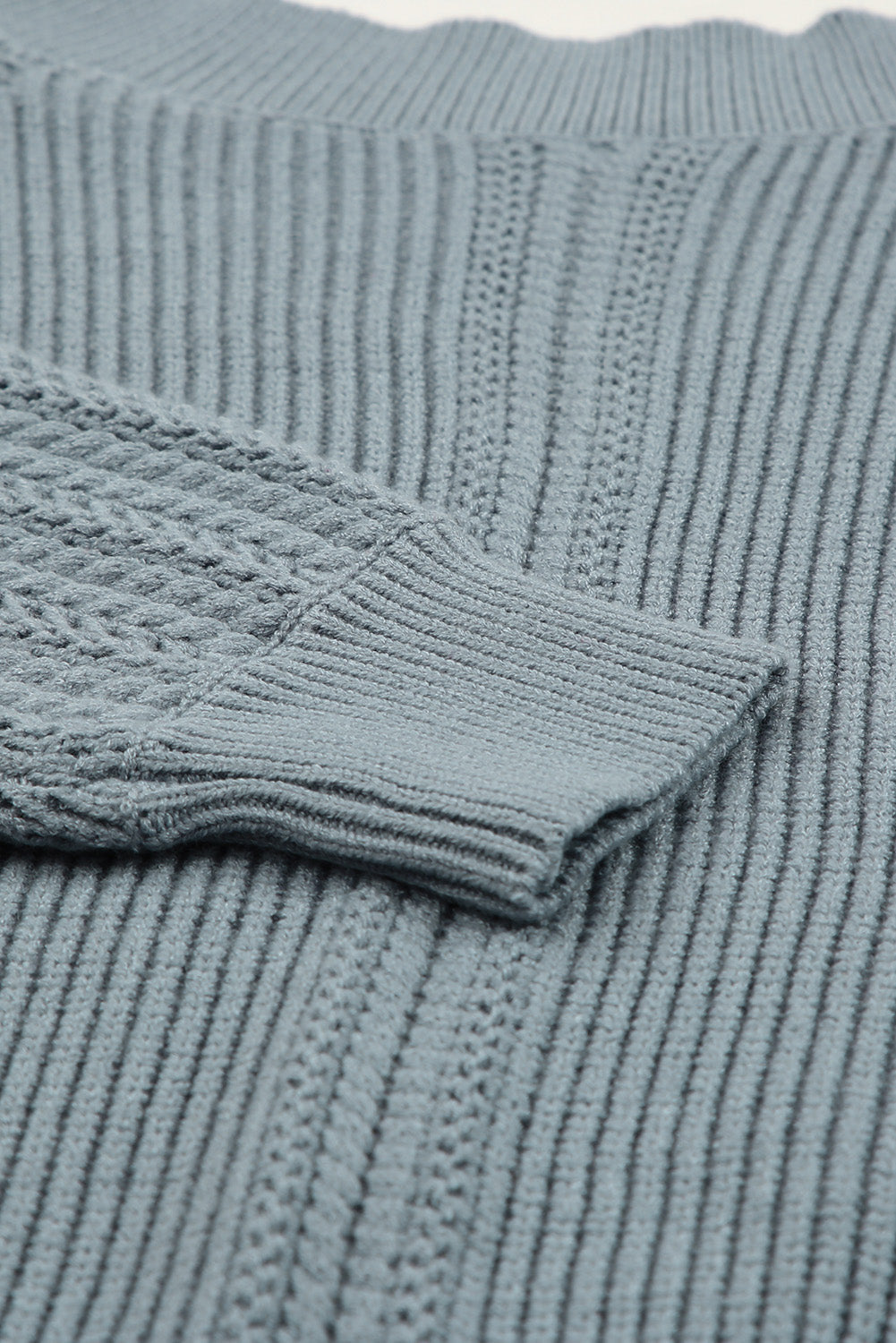 Gray Plain Hollow-out Knit Long Sleeve Pullover Sweater