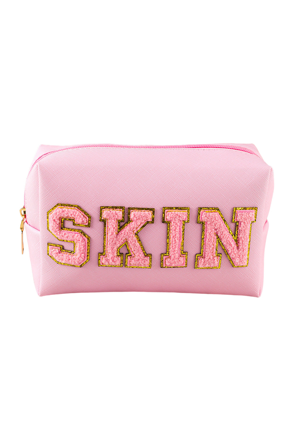 Pink SKIN Embroidered Patch Zipped Cosmetic Bag 19*7*12cm