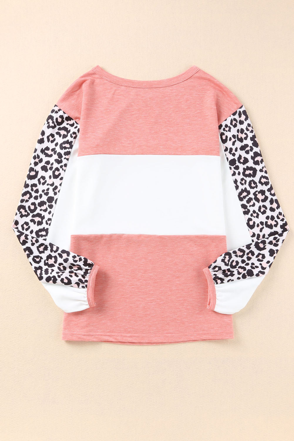 Red Leopard Color Block Knitted Long Sleeve Top