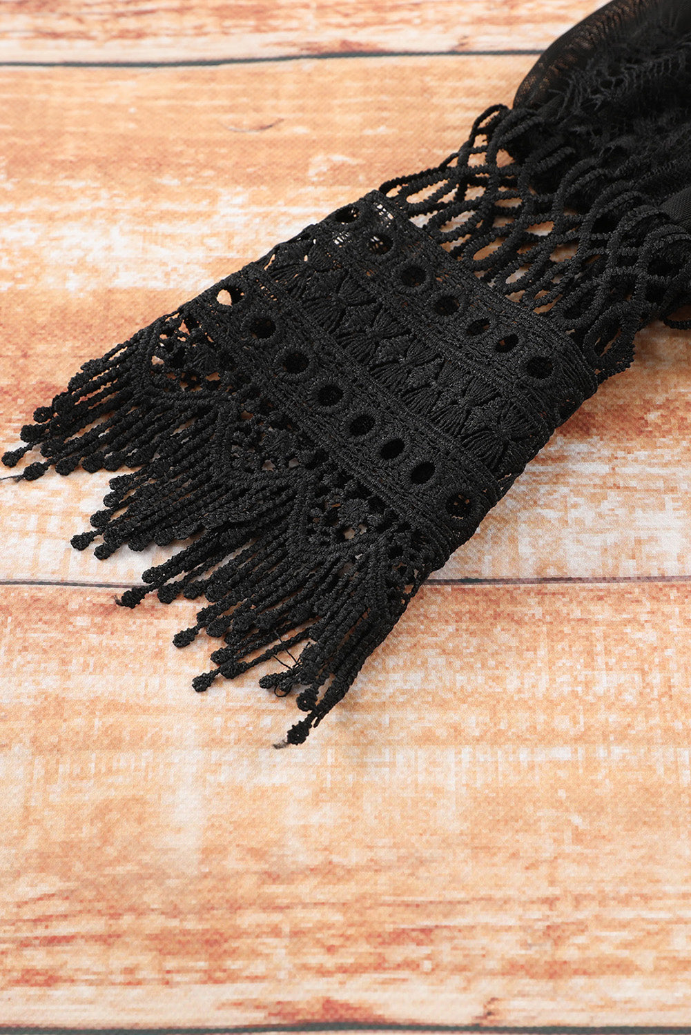 Black Sheer Lace Mesh Bishop Sleeve Top