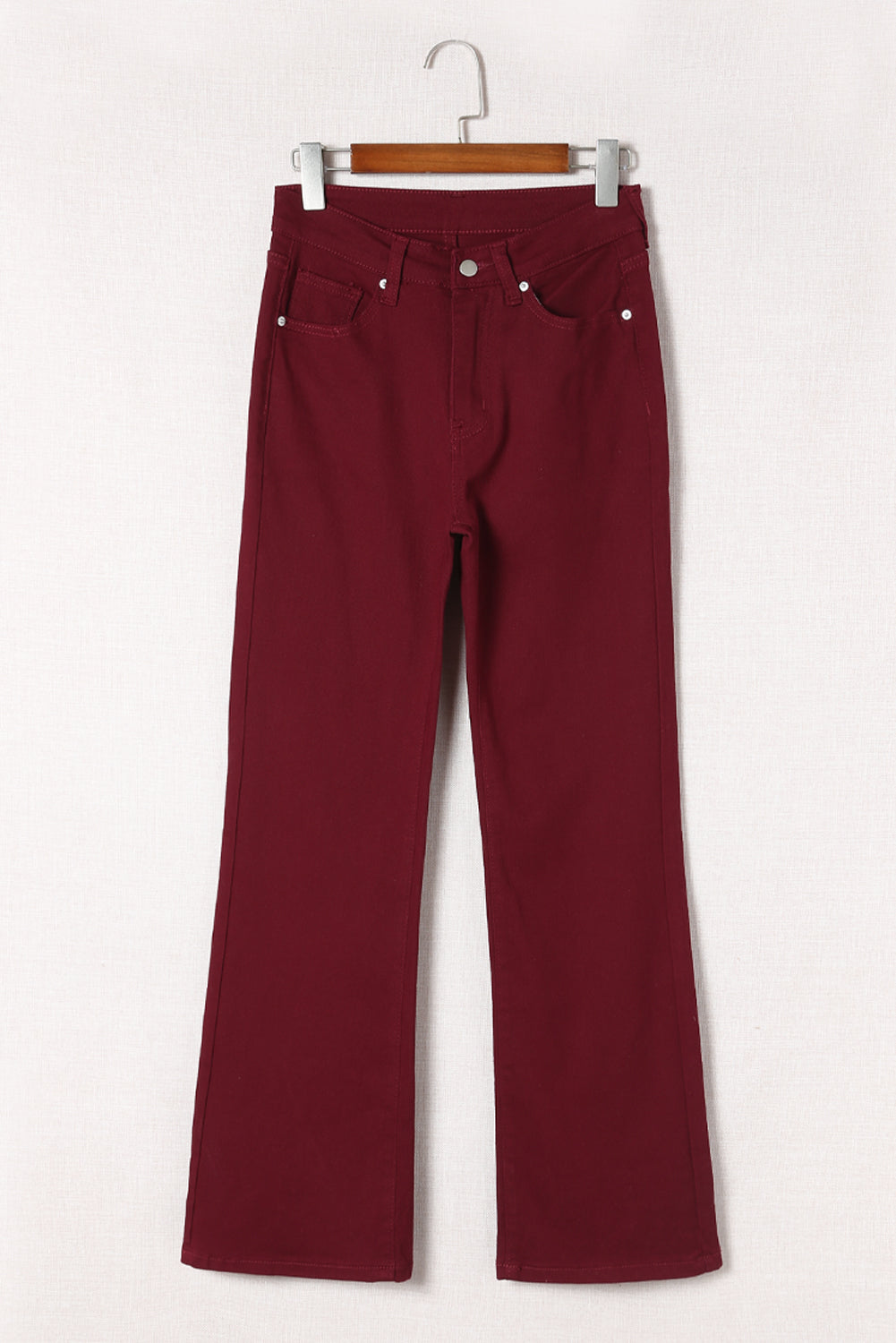 Burgundy High Waist Flare Jeans with Pockets