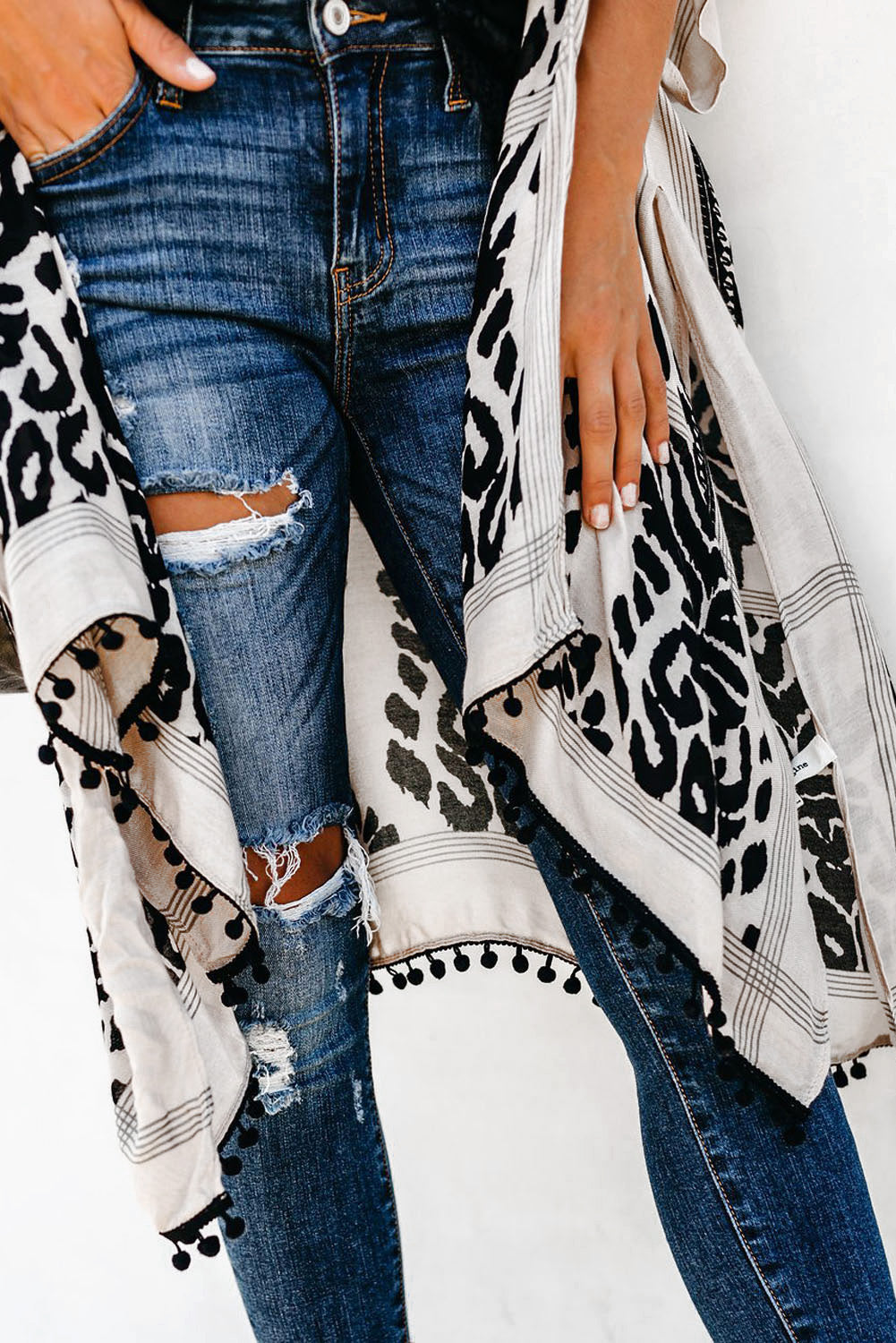 Black Prowess Pom Pom Kimono