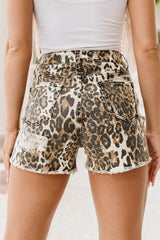 Brown Leopard Print Ripped Denim Shorts