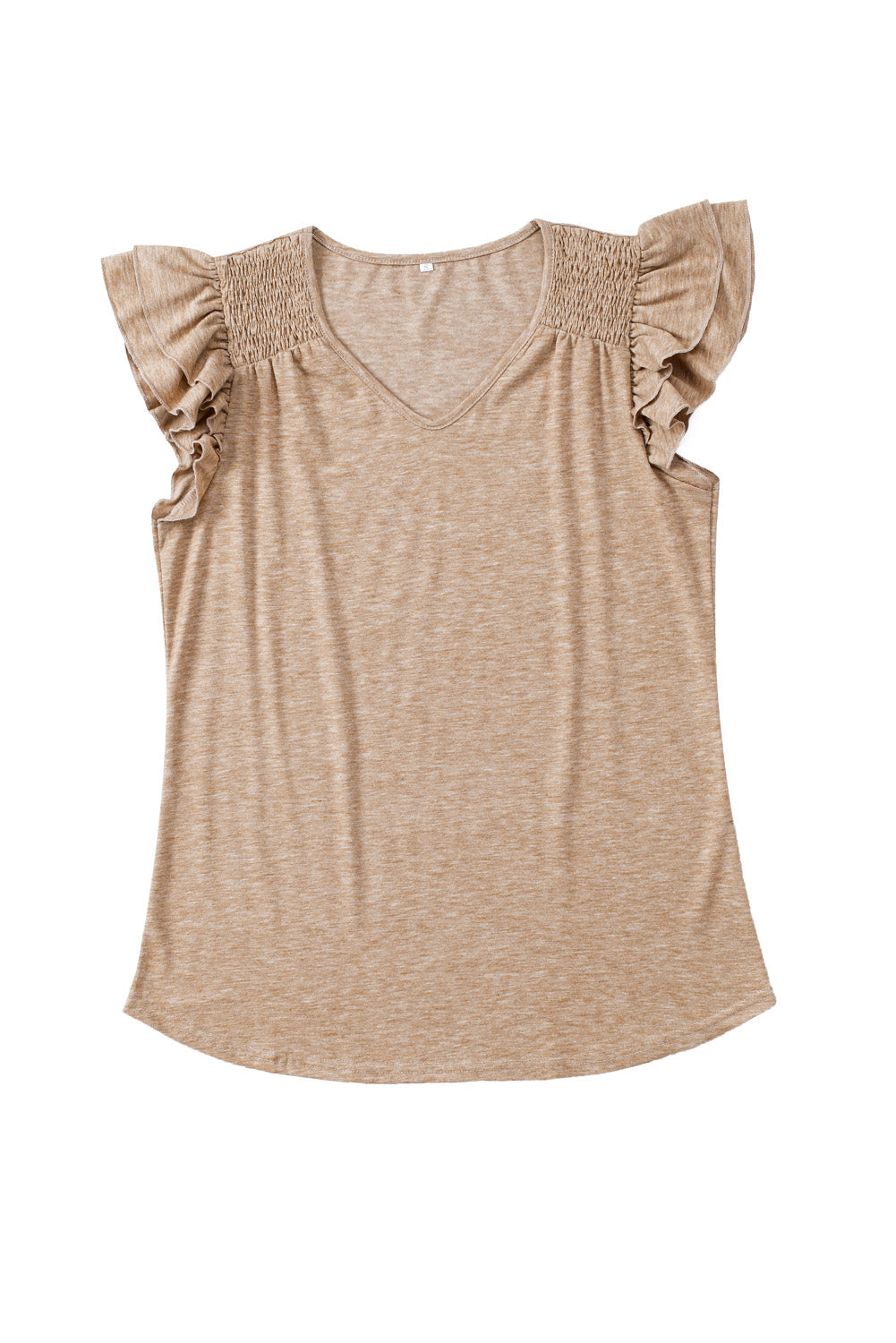 Khaki Solid Color V Neck Flutter Sleeve T-Shirt