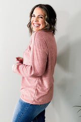 Pink Plus Size Long Sleeve V-Neck Buttoned Top