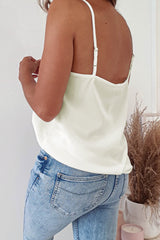 White Scalloped V Neck Embroidered Camisole Top