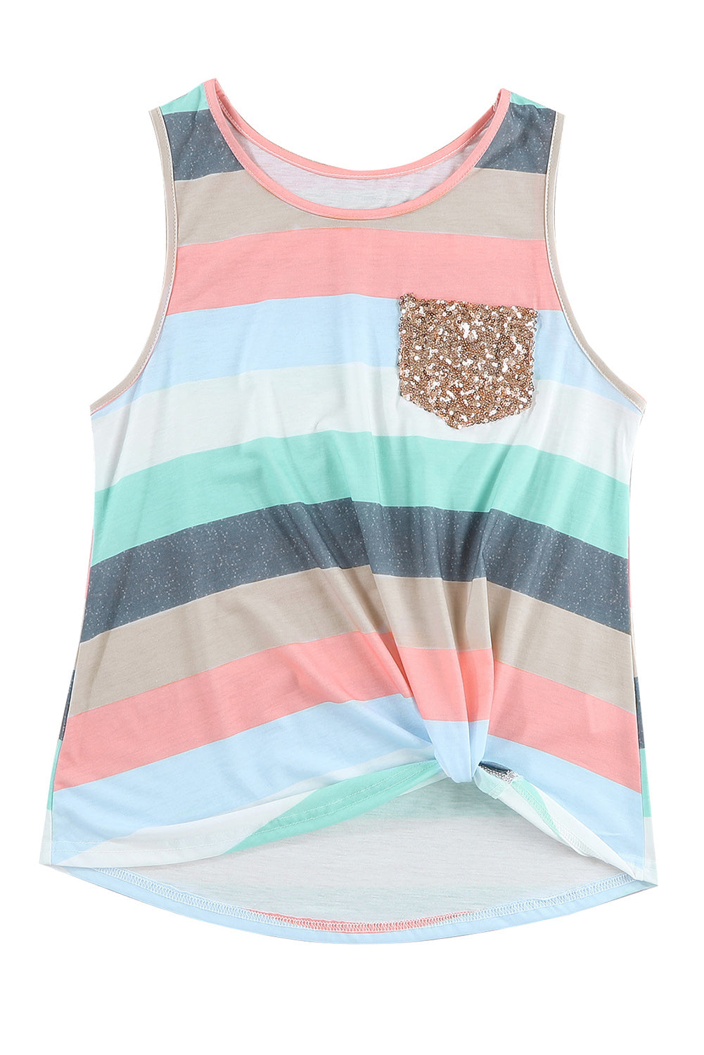 Multicolor Sequin Pocket Patchwork Striped Tank Top