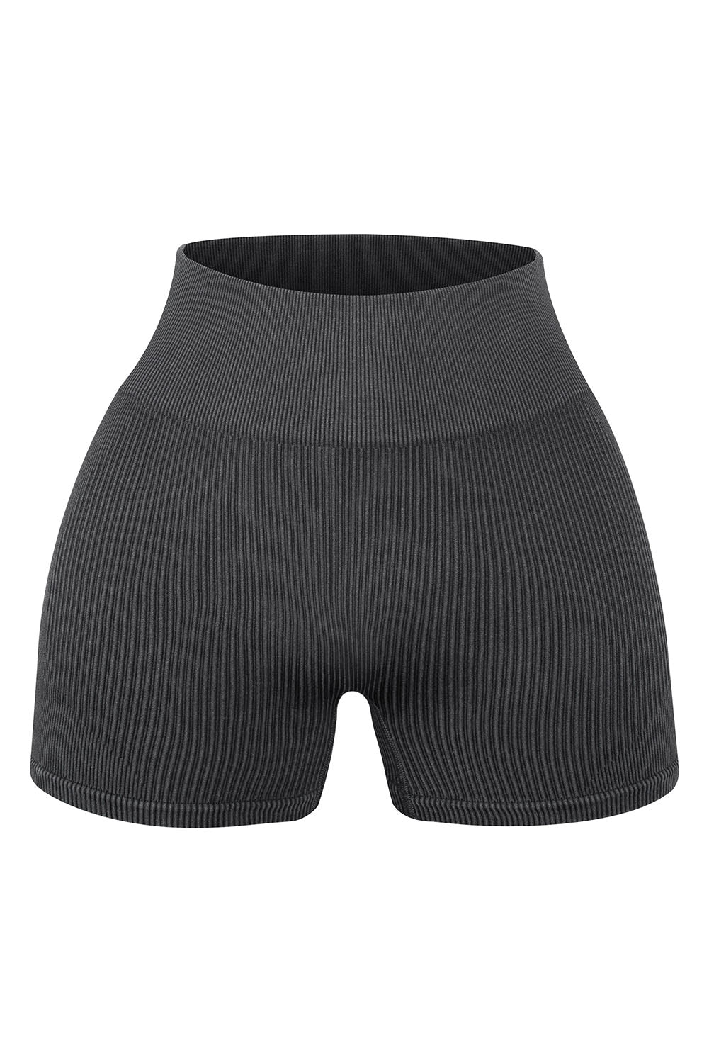 Black Seamless Ribbed Knit Butt Lifter Yoga Shorts