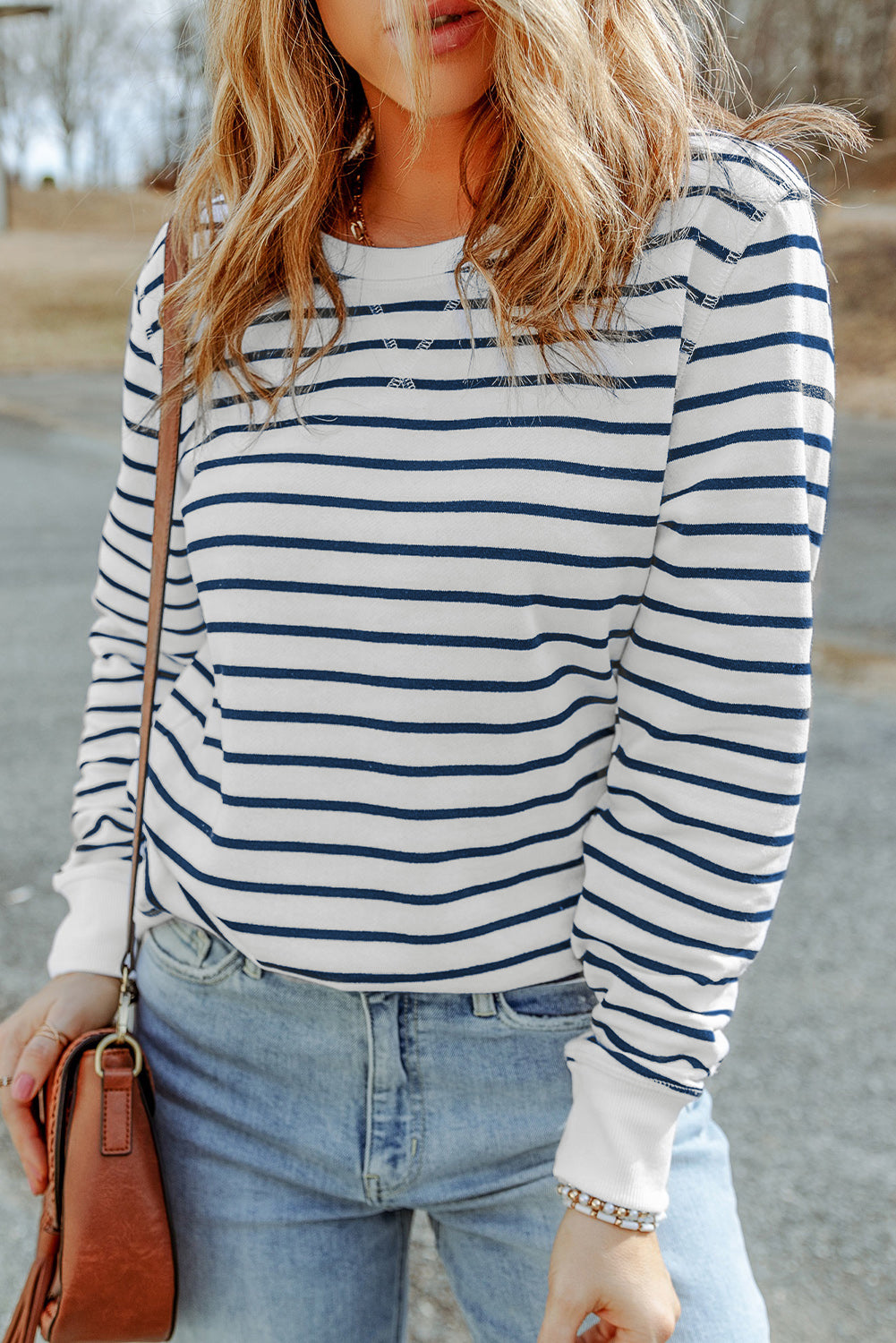 Stripe Printed Plus SIze Long Sleeve Top