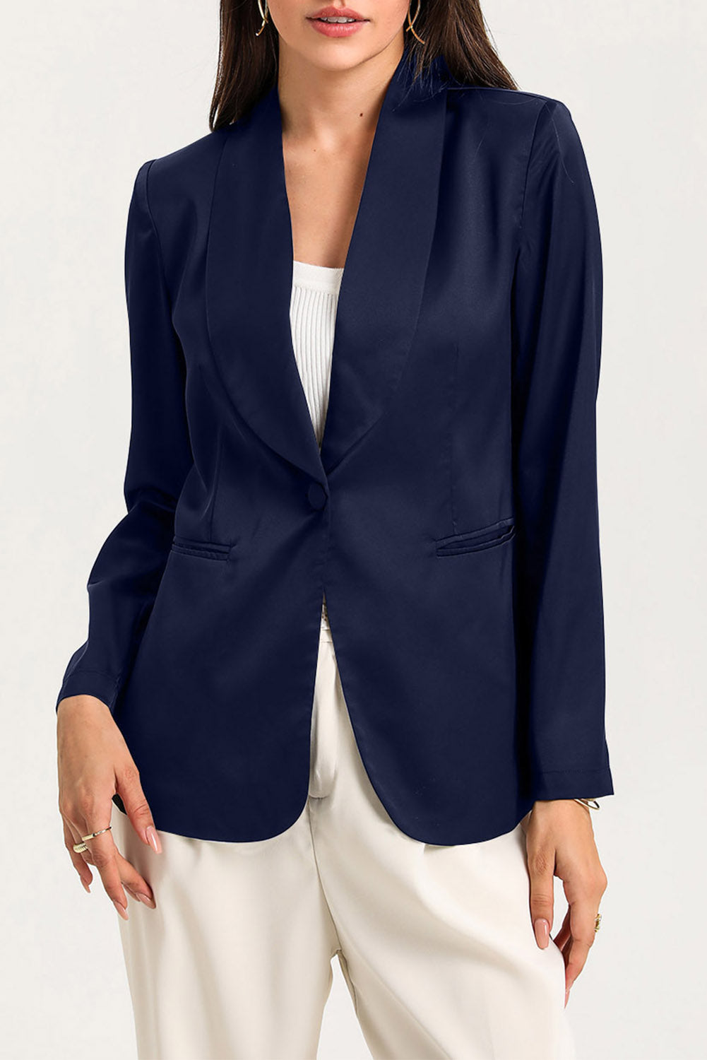 Black Collared Neck Single Breasted Blazer with Pockets