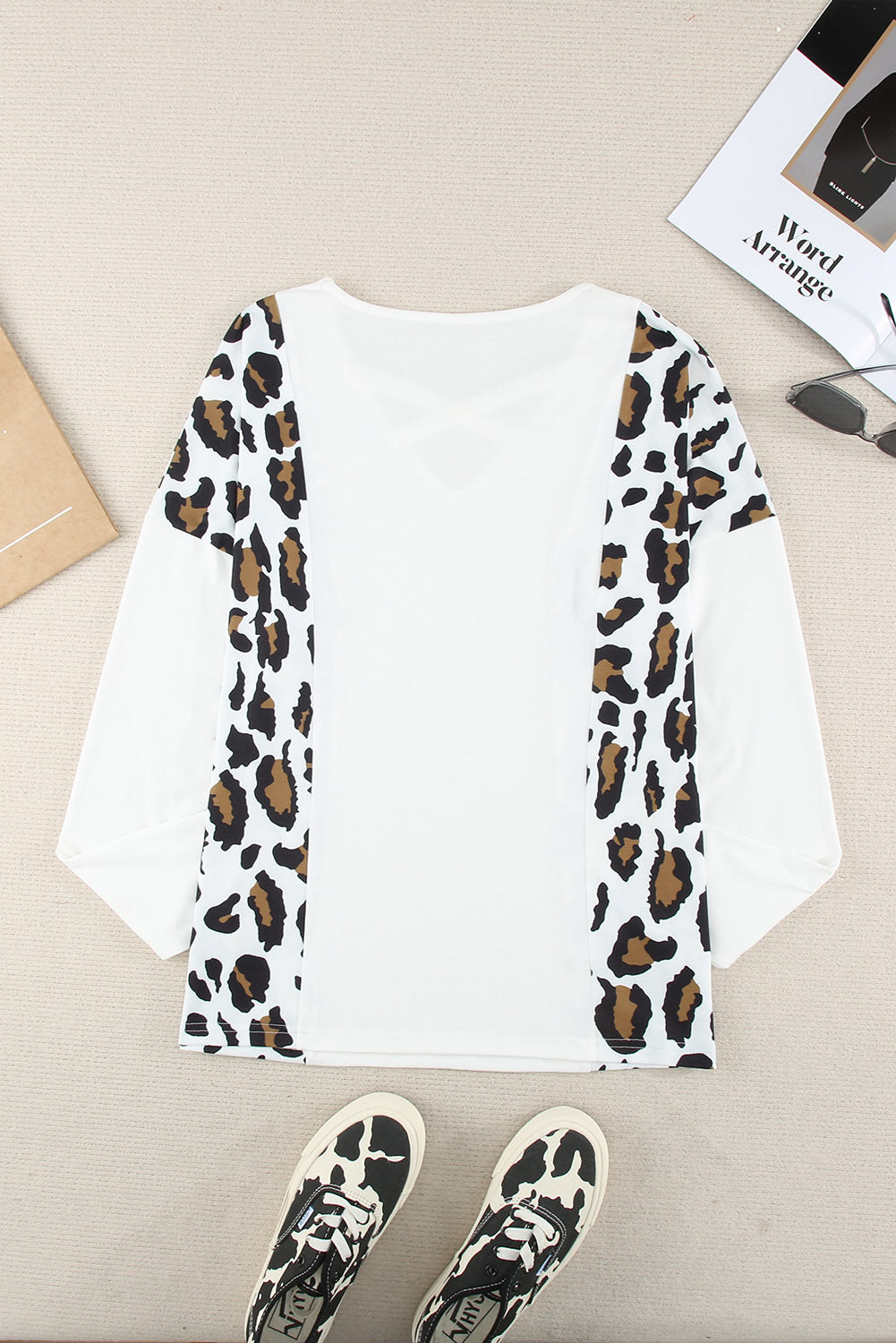 Leopard Splicing Criss Cross V Neck Blouse