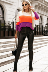 Multicolor Color Block Drop Shoulder Round Neck Knit Sweater