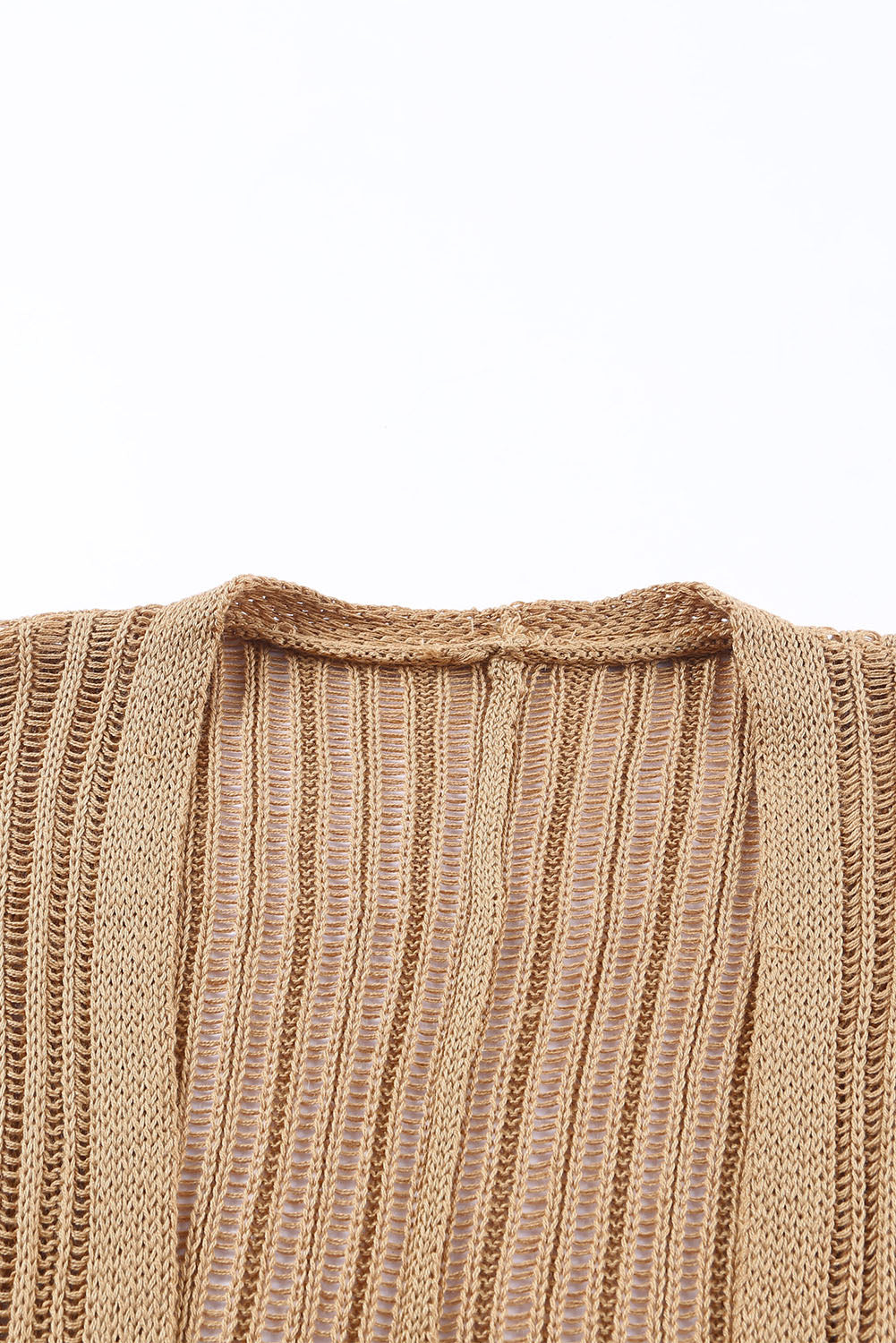 Khaki Fringe Open Front Knit Cardigan