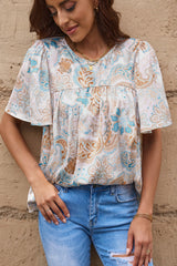 Multicolor Paisley Print Wide Sleeves Loose Blouse