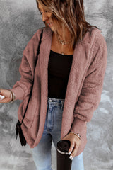 Pink Soft Fleece Hooded Open Front Coat