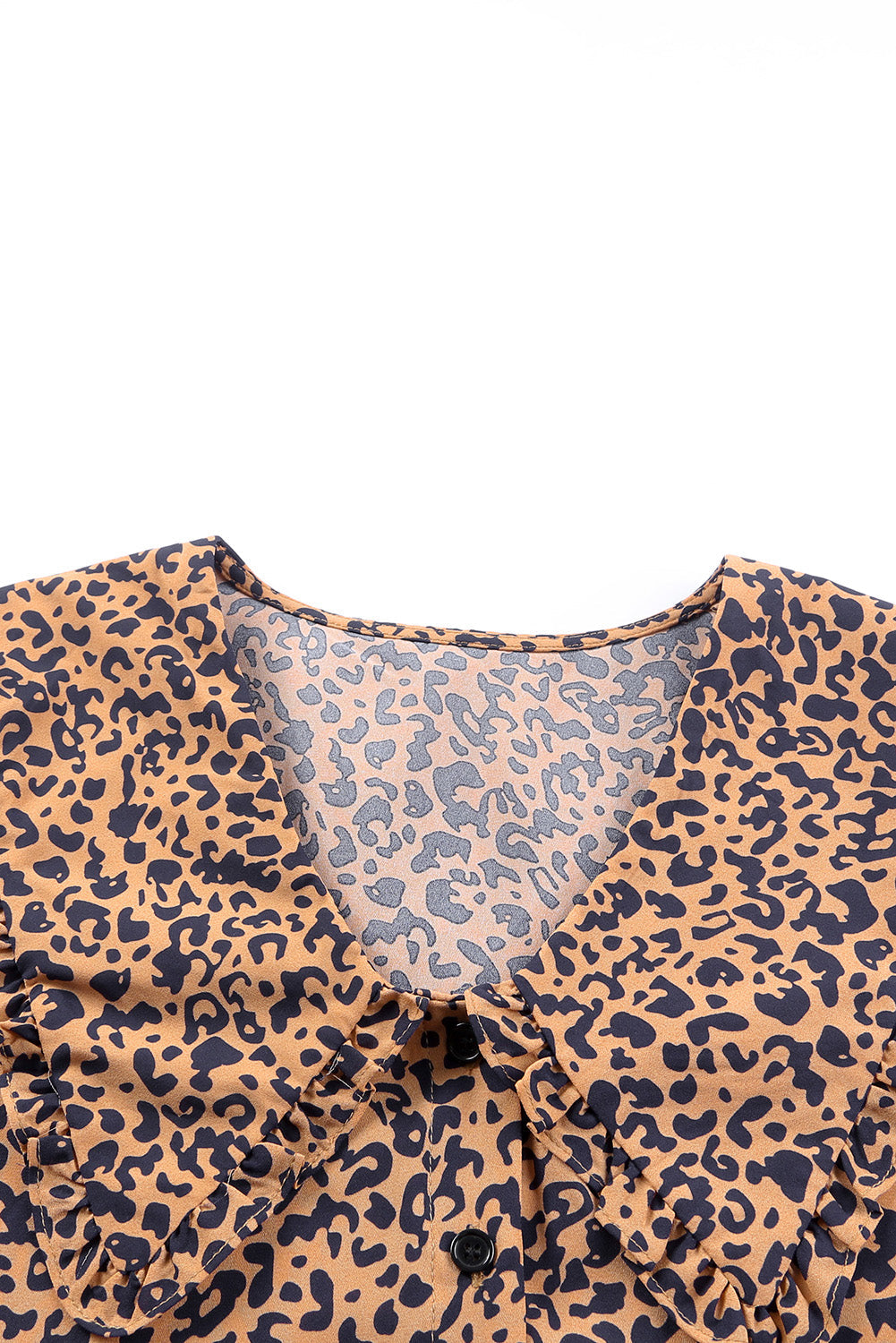 Leopard Print Buttoned Frilled V Neck Top