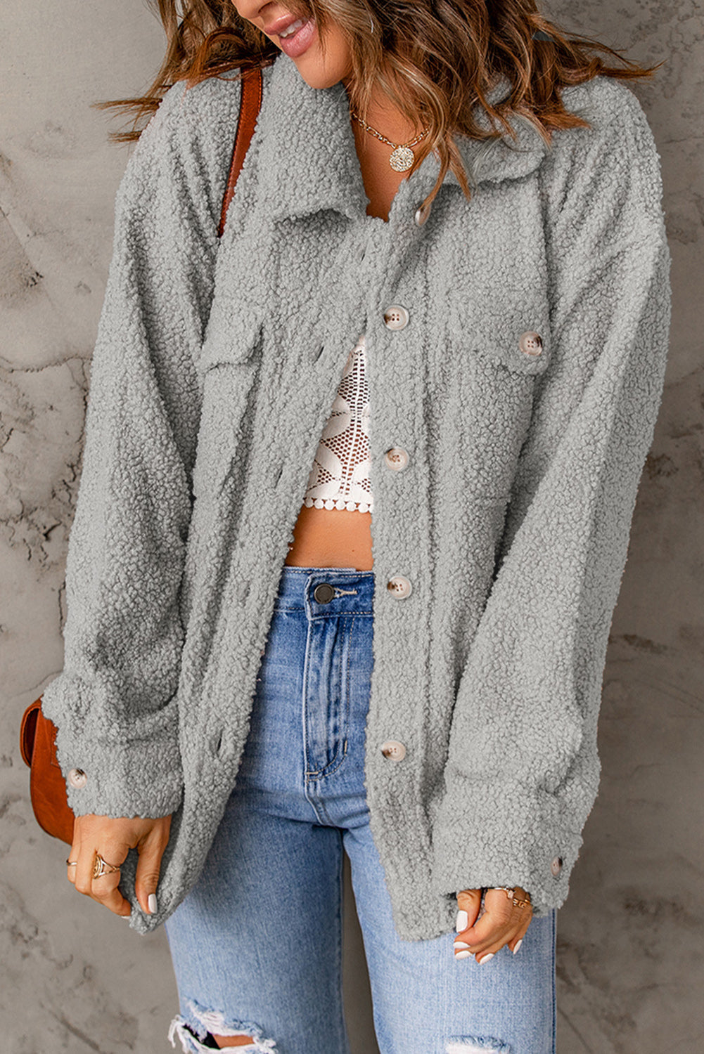 Brown Flap Pockets Button Front Jacket