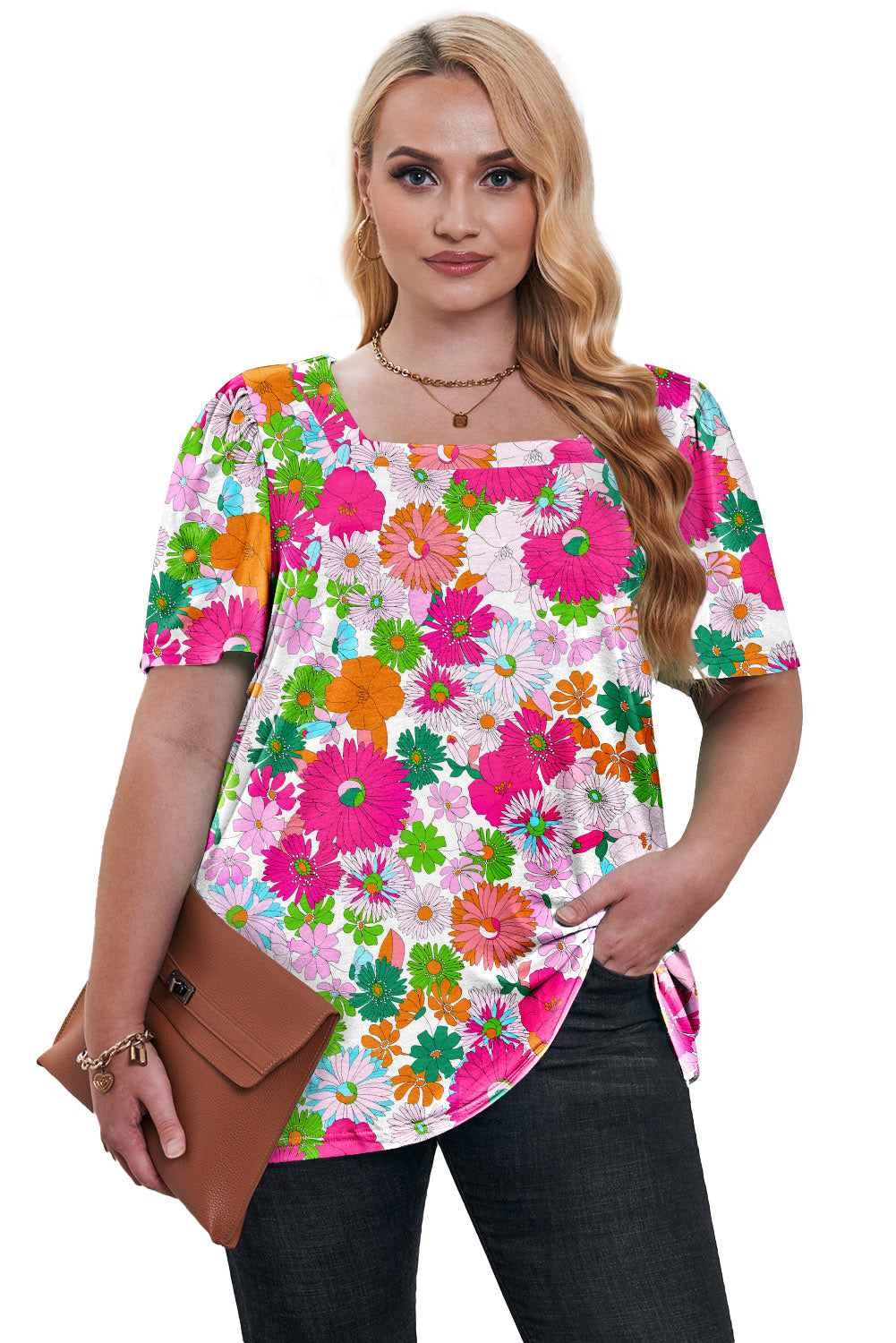 Multicolor Floral Print Plus Size Kimono