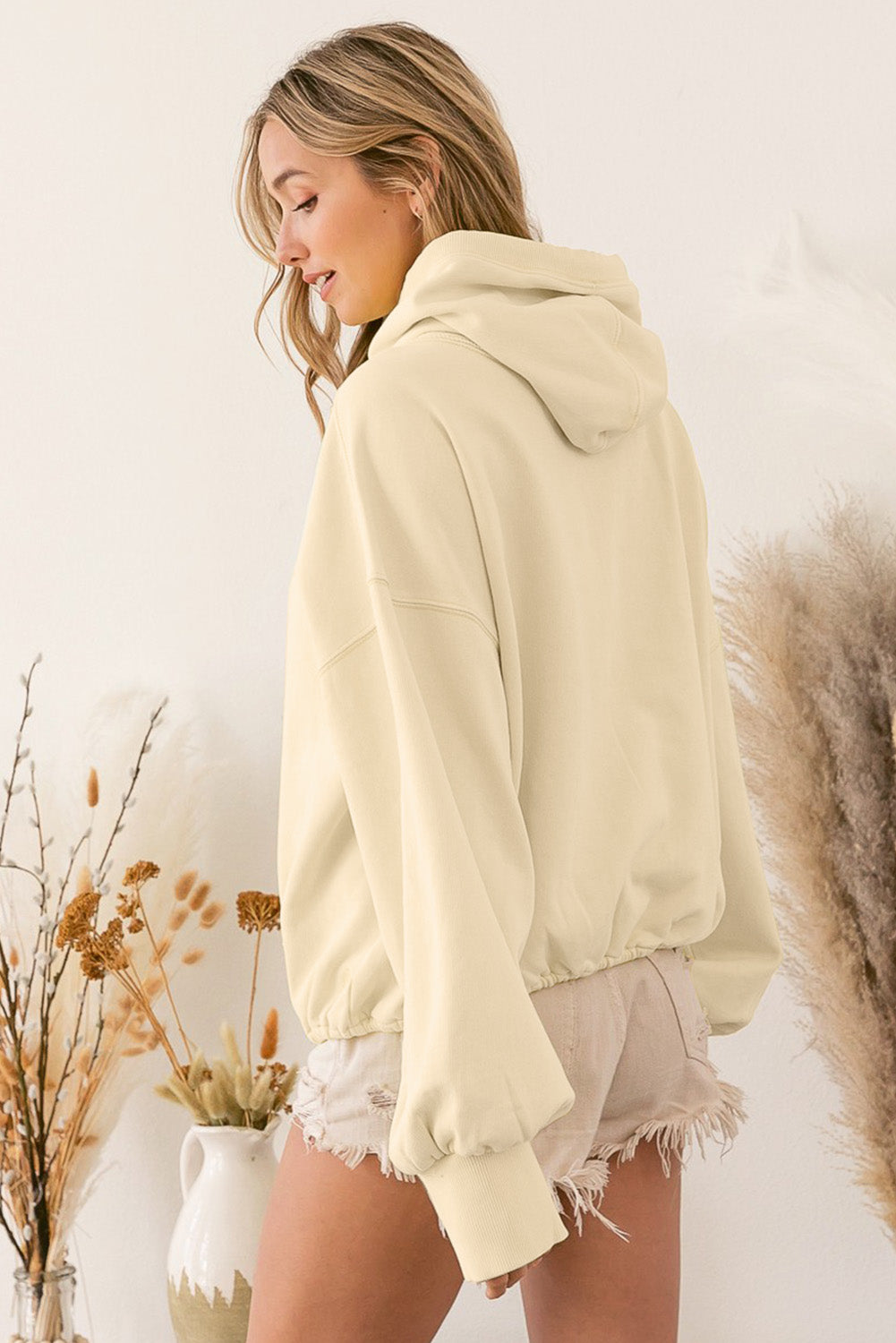 Gray Ribbed Trim Kangaroo Pocket Zipped Hoodie