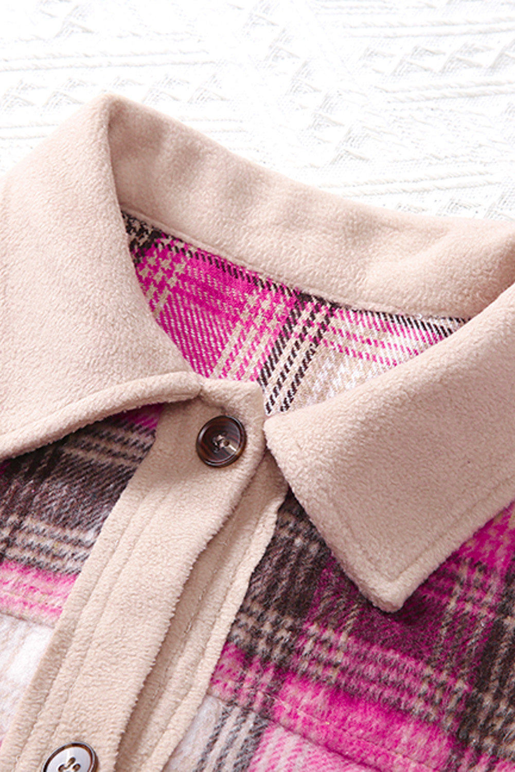 Rose Contrast Trim Plaid Shacket