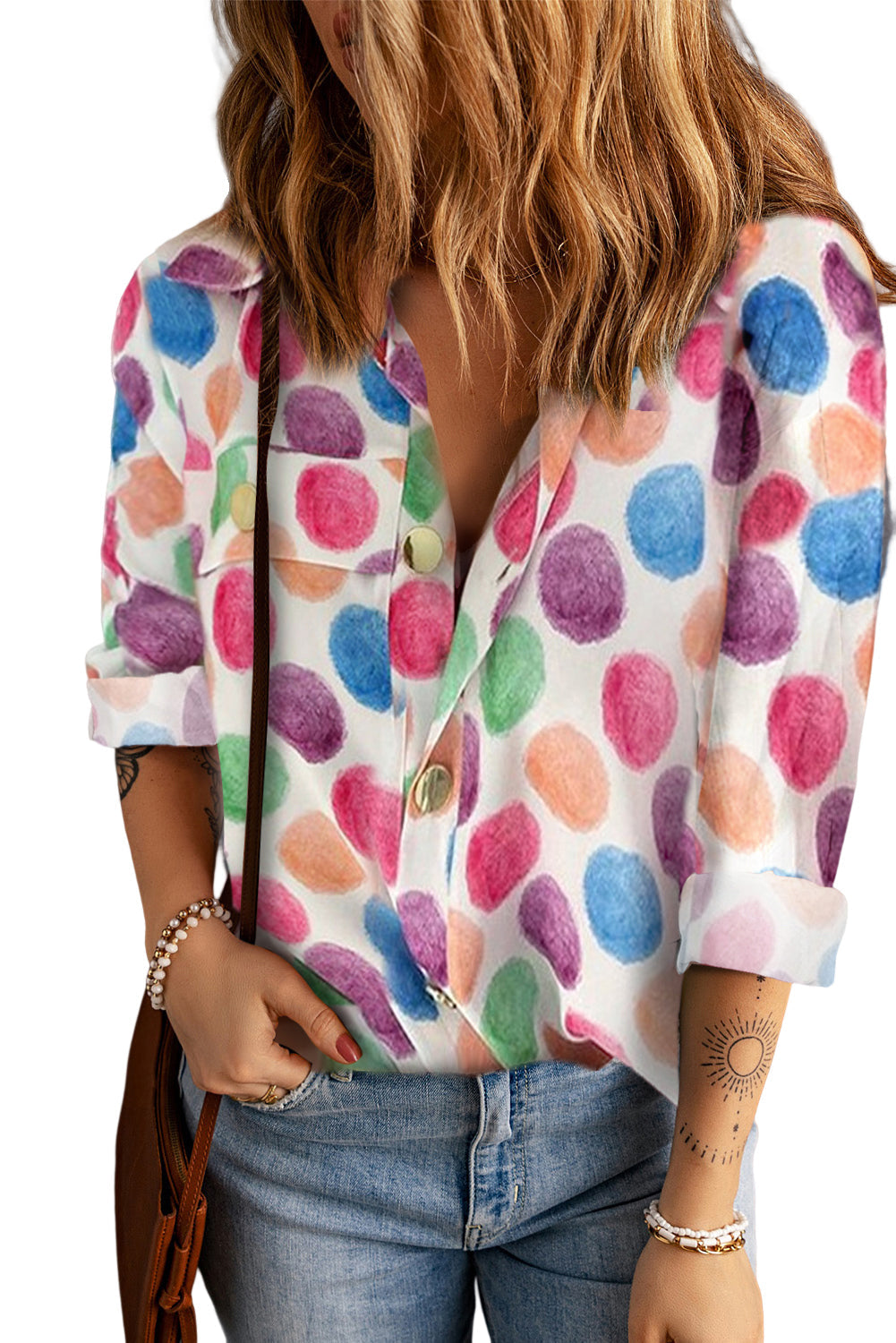 Multicolor Polka Dot Buttoned Long Sleeve Shirt