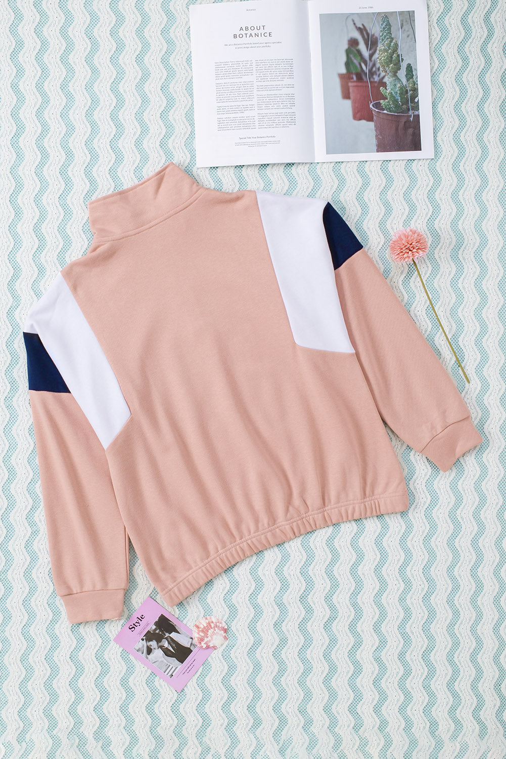 Pink Color Block Patch Bicep Quarter Zip Sweatshirt