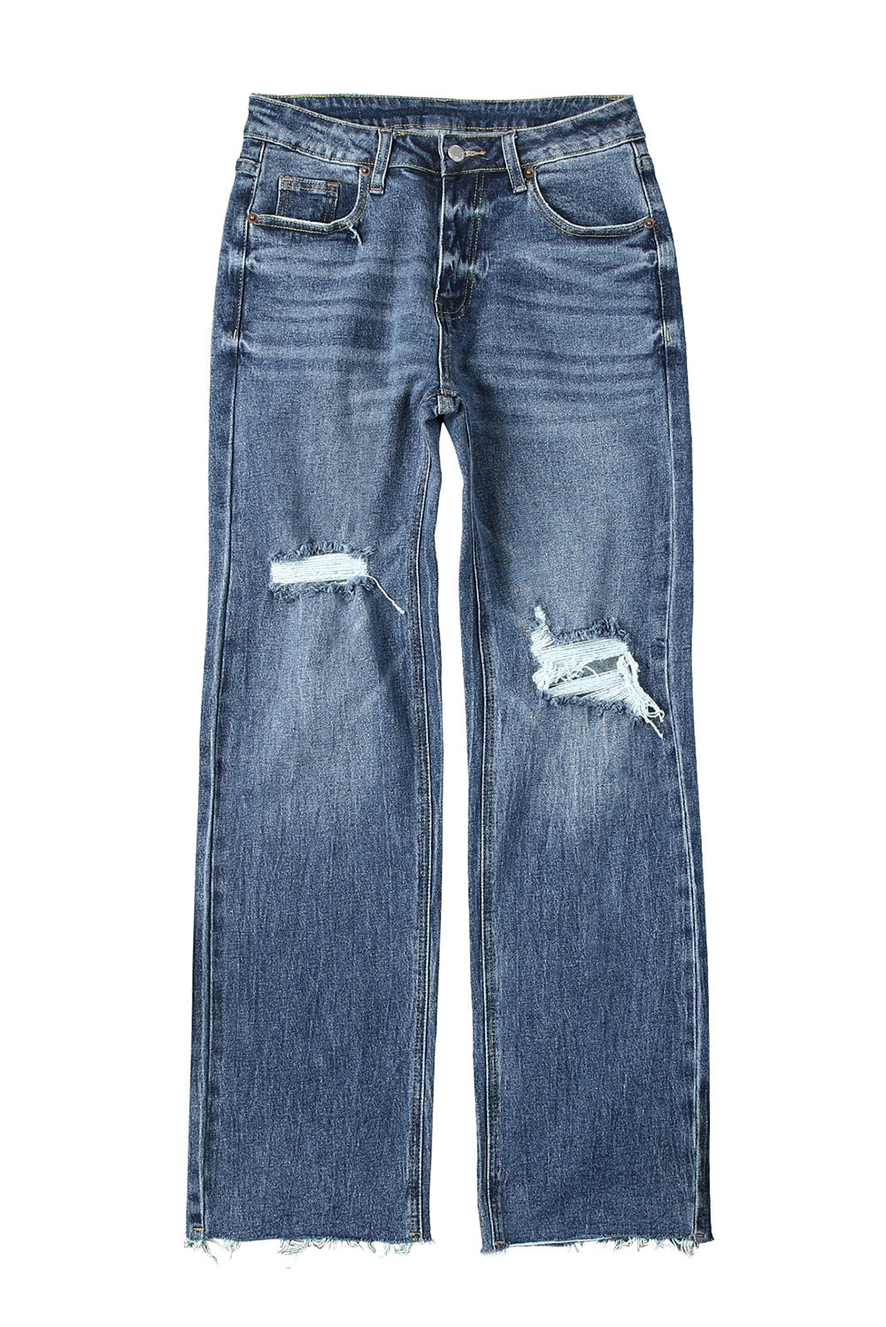 Sky Blue High Rise Ripped Straight Legs Loose Jeans