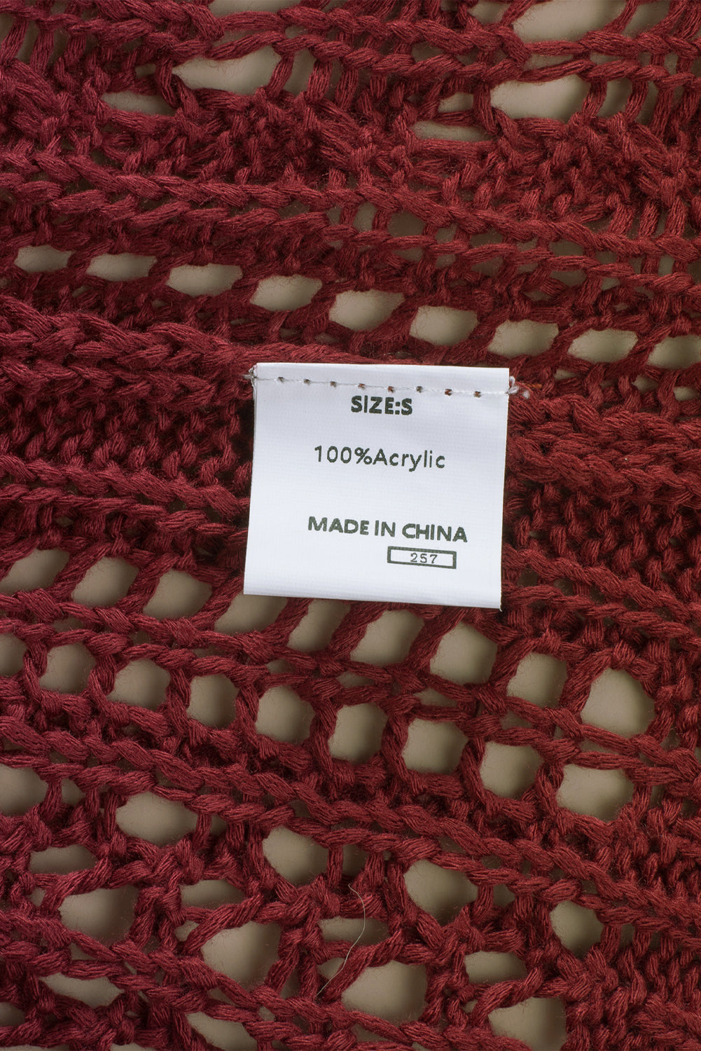 Wine Red Drop Sleeve Crochet Knit Cardigan