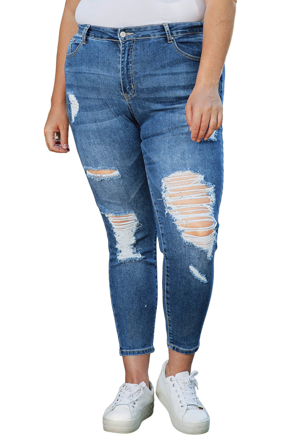 Blue Plus Size Distressed Ripped Skinny Jeans