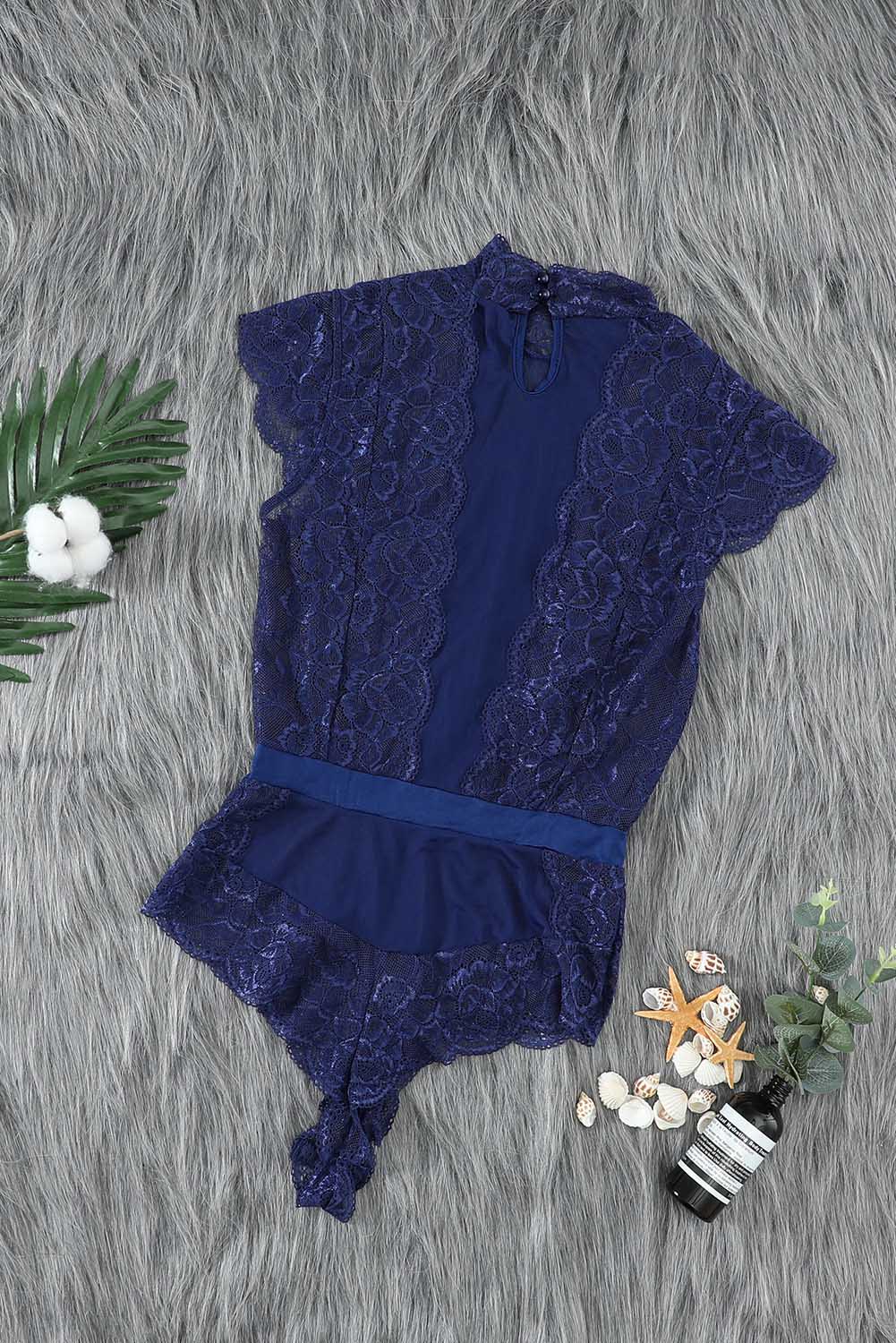 Blue Lace Tulle Teddy Lingerie