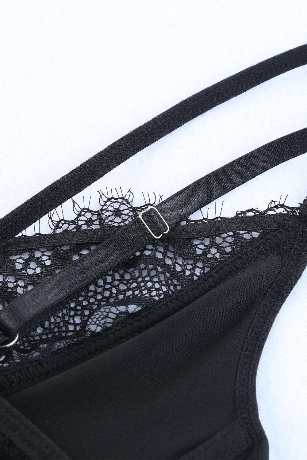 Black Lace Satin Cutout Strappy Teddy Lingerie