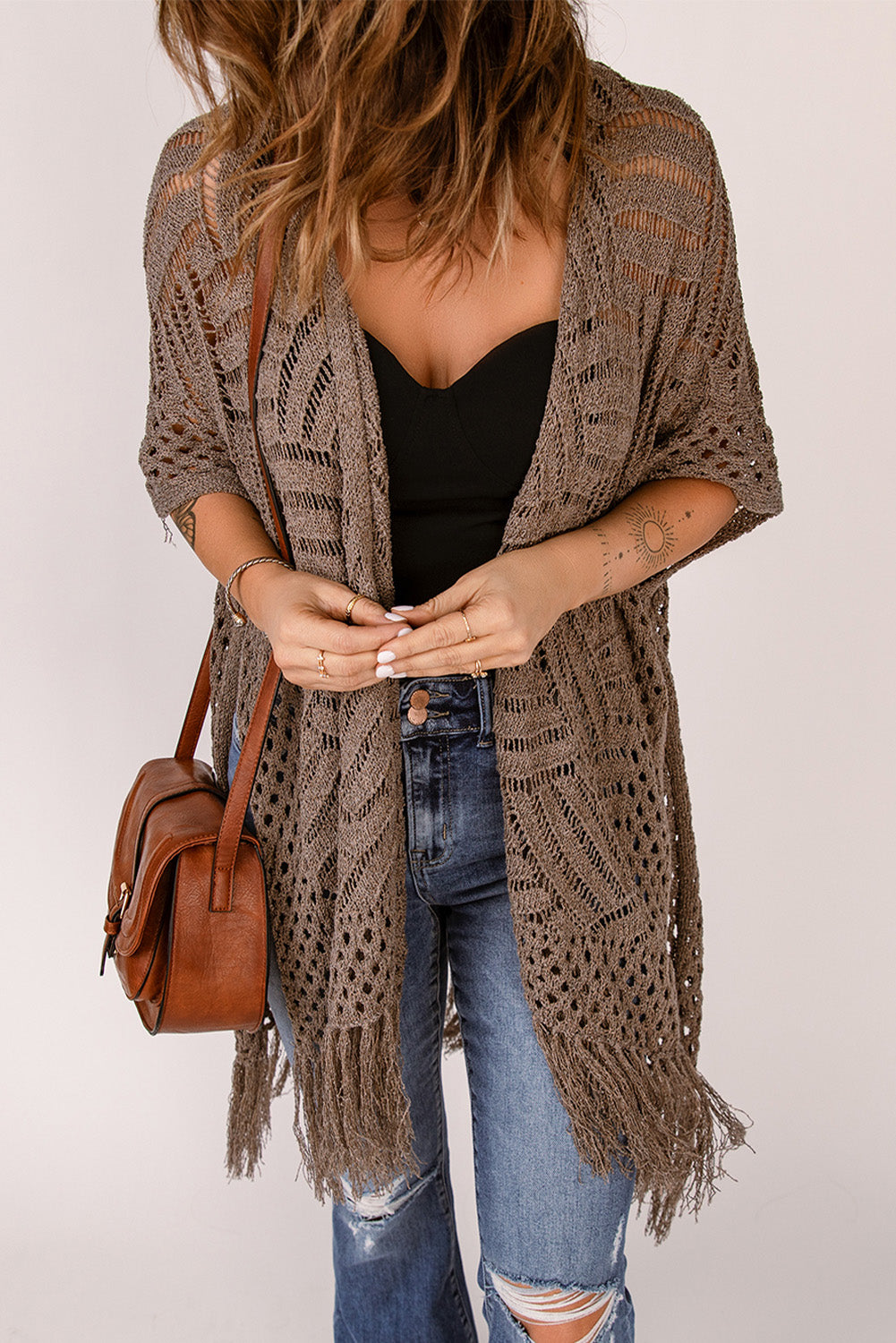 Black Loose Knitwear Kimono with Slits