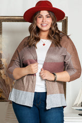 Multicolor Plus Size Colorblock Knit Cardigan