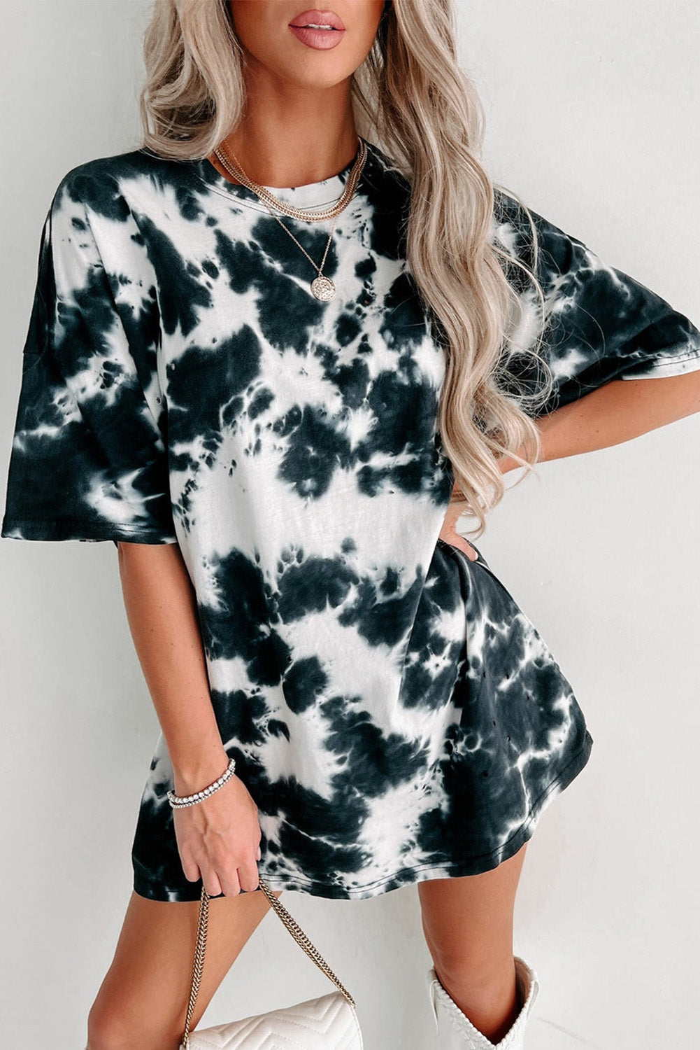 Sky Blue Spaghetti Strap Tie Dye Slit Maxi Dress