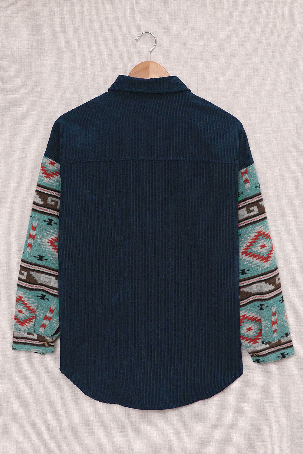Gray  Aztec Pattern Sleeve Pocketed Corduroy Shacket