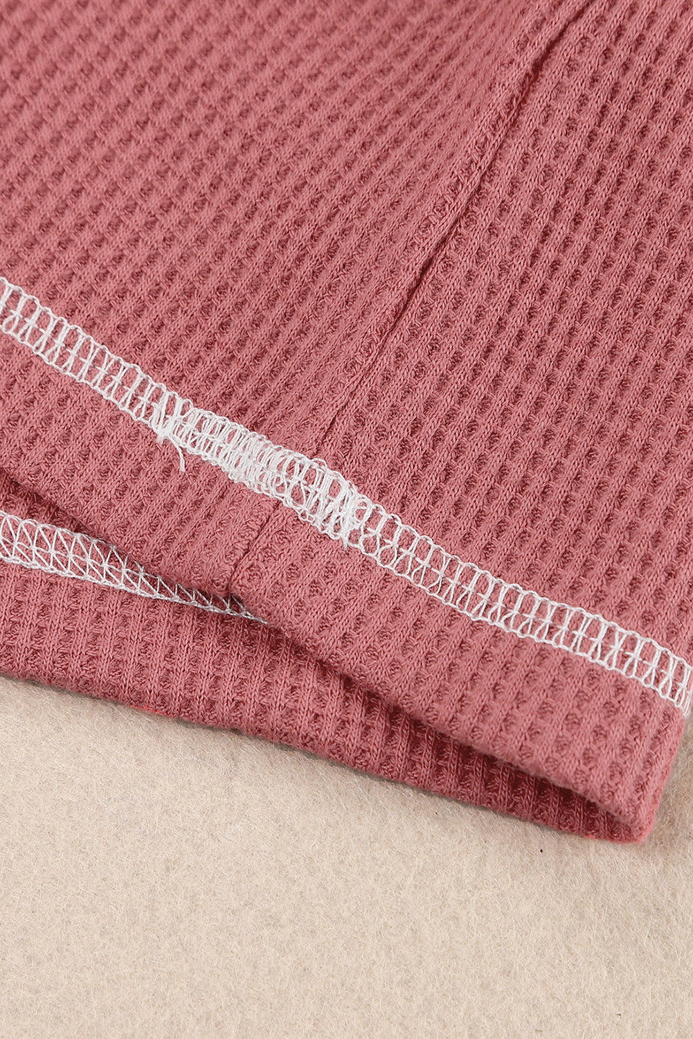 Contrast Stitching Trim Waffle Knit Pullover