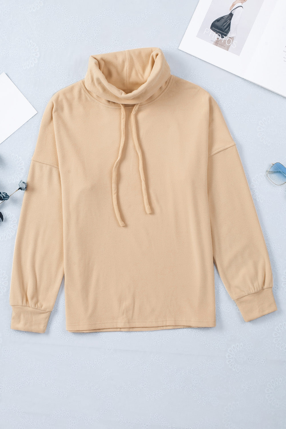 Cowl Neck Drop Shoulder Sweatshirt