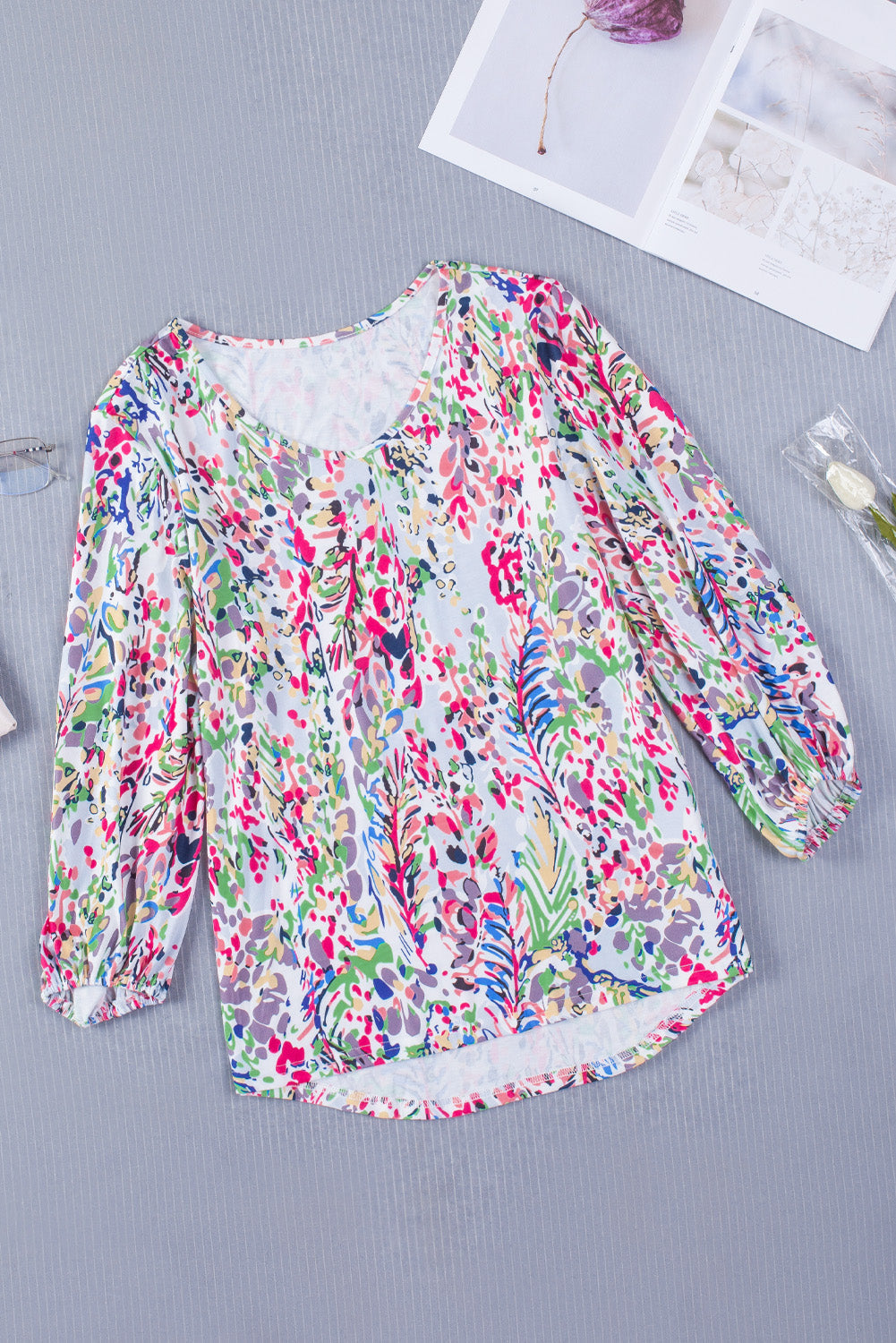 Pink Floral Print Ruffle Sleeve Babydoll Top