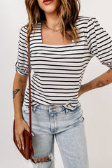 Striped Puff Sleeve Top