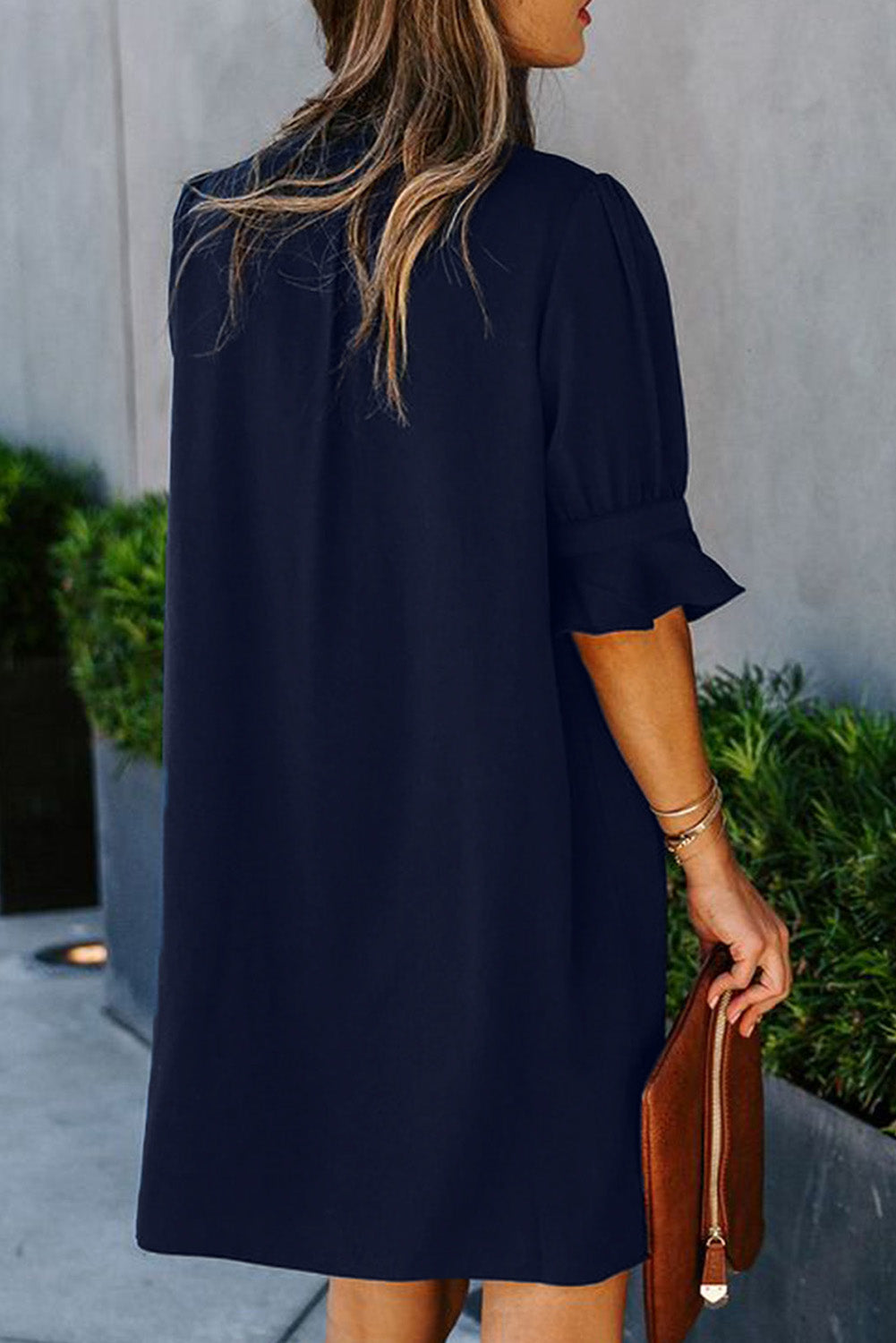 Black Ruffled Sleeve Shift Dress