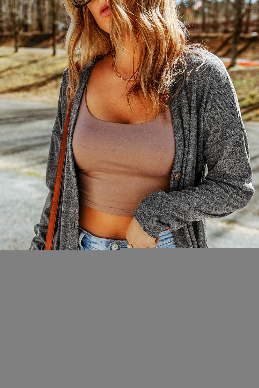 Black Heather Knit Pocketed Button Front Cardigan
