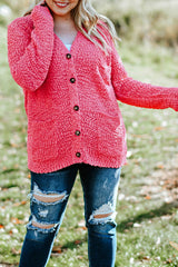 Red Plus Size Popcorn Buttons Cardigan