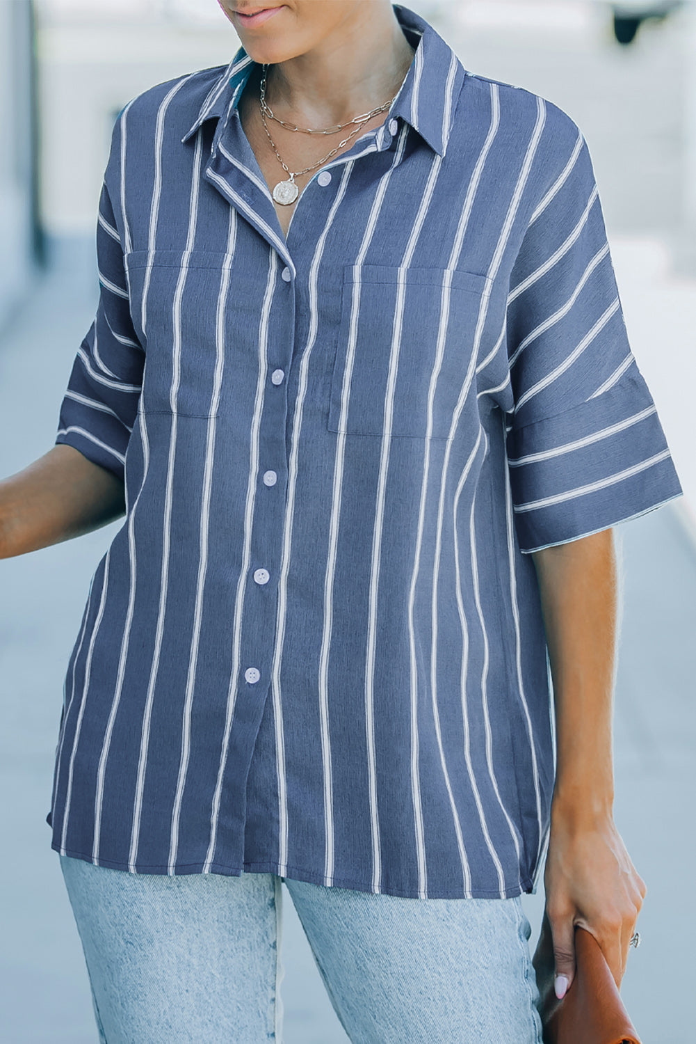 Black Pocketed Striped Shirt