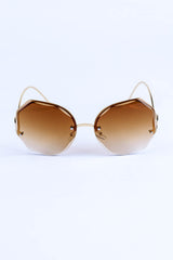 Brown Rimless Geometric Frame Fashion Sunglasses