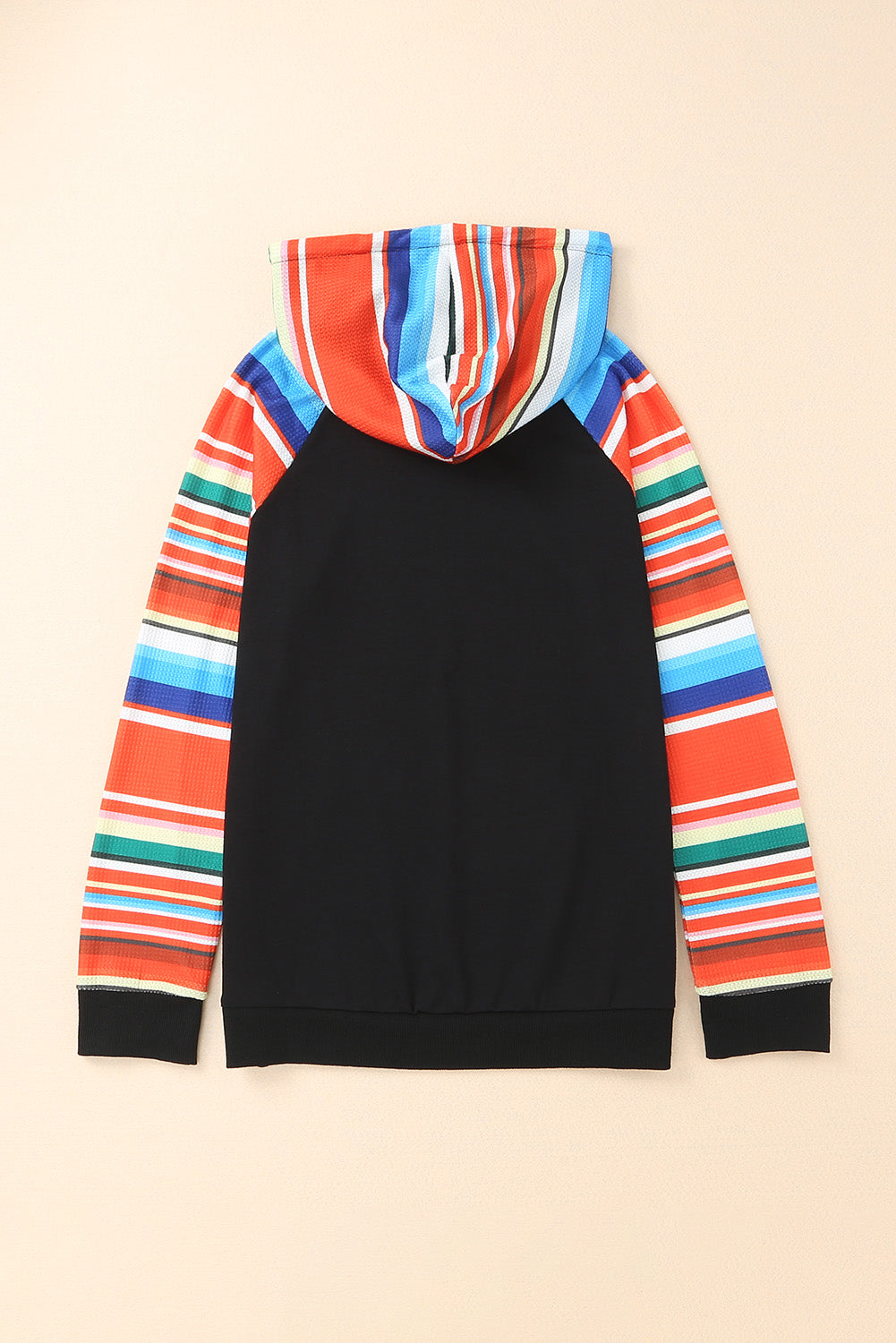 Multicolor Colorful Striped Patchwork Kangaroo Pocket Hoodie