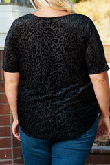 Black Plus Size Leopard Emboss V Neck Top