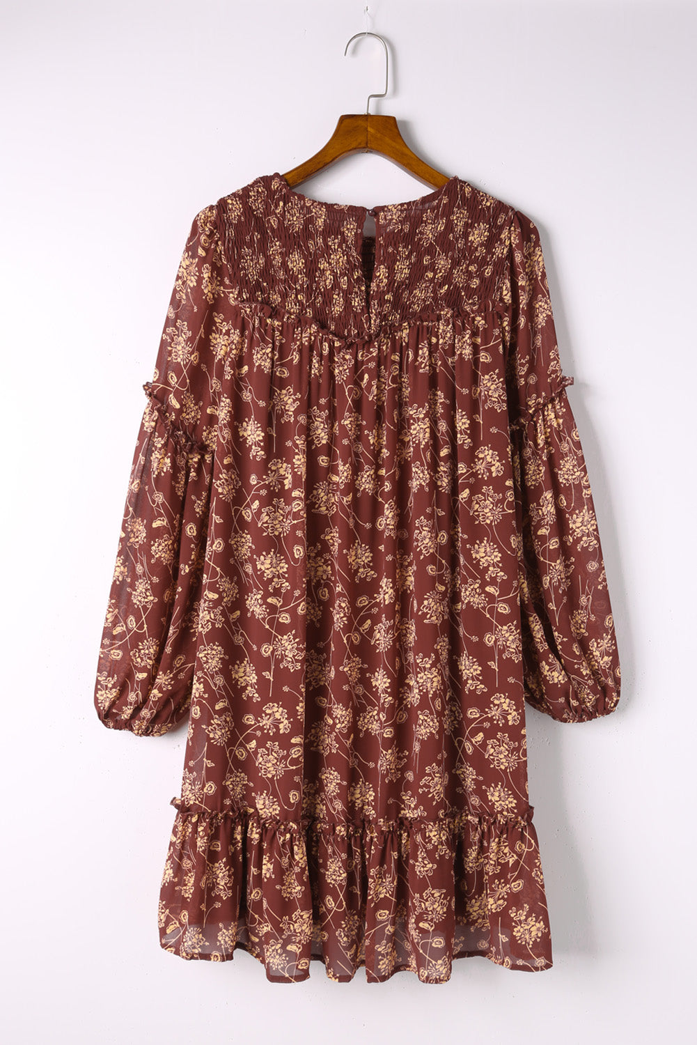 Red Ruffled Puff Sleeve High Low Floral Babydoll Dress