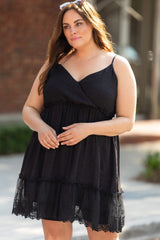 Black Lace Ruffle Hem Plus Size Flared Sundress