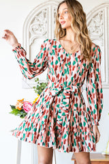 Multicolor Fun Camo Print Tie Waist Flared Tiered Dress